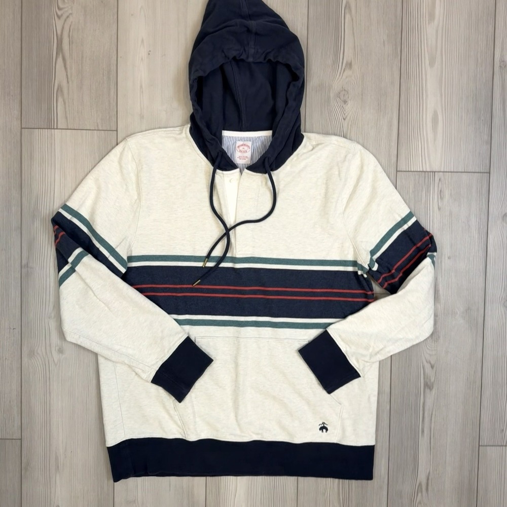 Brooks Brothers Men's XL Long‎ Sleeve Chest Stripe Rugby Hoodie